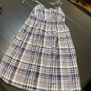 Arizona navy and white gingham styled summer adjustable ties spaghetti dress